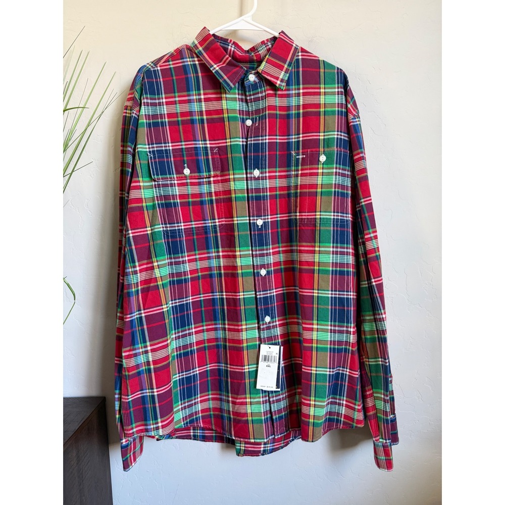 Polo Ralph Lauren Mens XXL Classic Fit Plaid Button Down Shirt Red Green Cotton